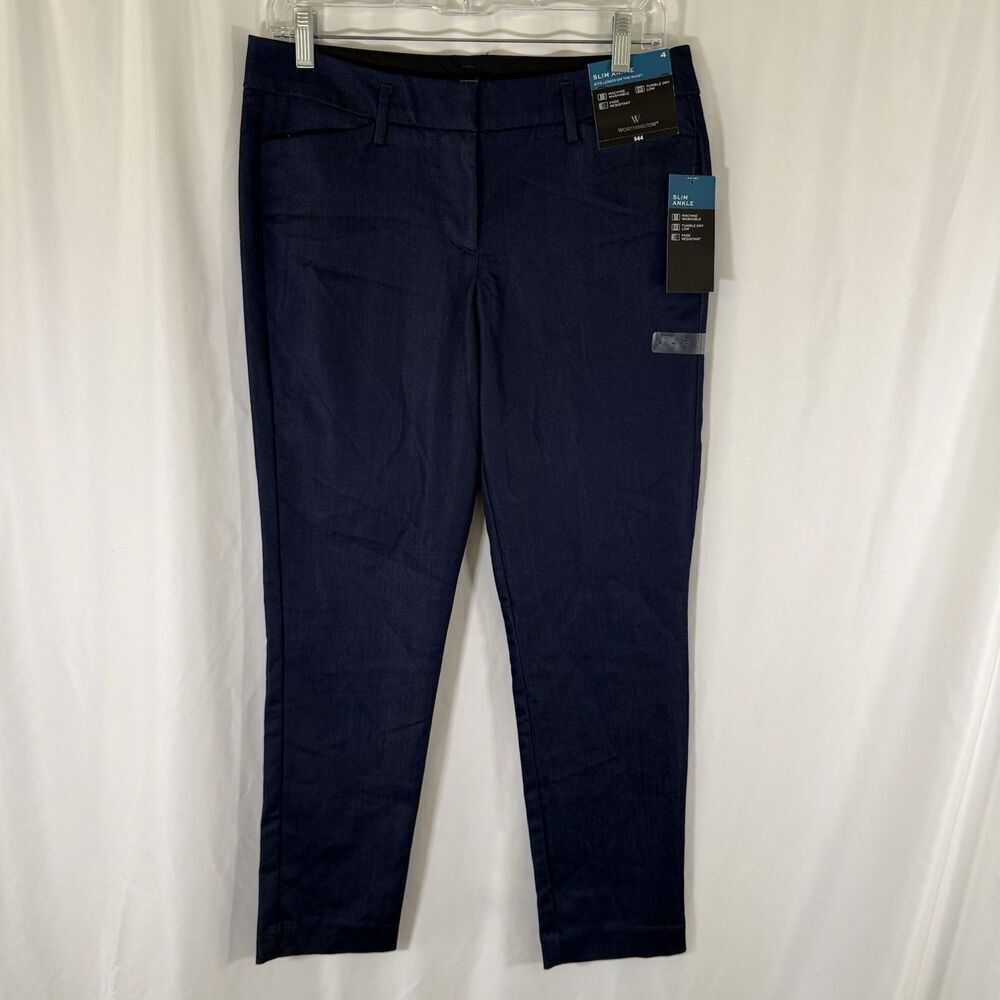 New Worthington Slim Ankle Pants Women's 4 Blue Sits Lower on Waist Flat Front